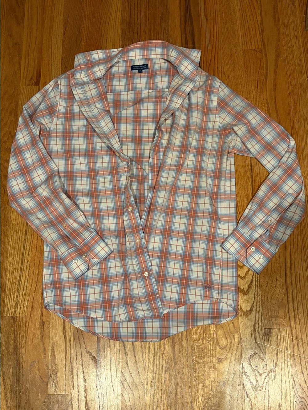 Peter Millar Men's Plaid Button-Down Shirt - Light Blue & Orange